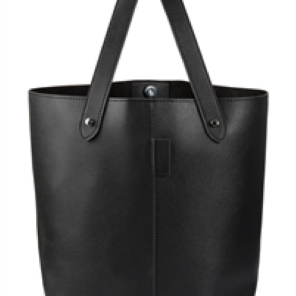 BLACK LEATHER TOTE BAG WITH ZIPPER POUCH/1PC New - Picture 3 of 4